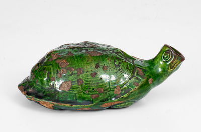 Extremely Rare Copper-Glazed Moravian Turtle Bottle, Salem, NC origin, circa 1800-50