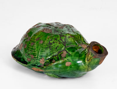 Extremely Rare Copper-Glazed Moravian Turtle Bottle, Salem, NC origin, circa 1800-50
