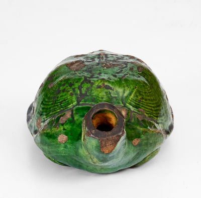Extremely Rare Copper-Glazed Moravian Turtle Bottle, Salem, NC origin, circa 1800-50