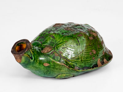 Extremely Rare Copper-Glazed Moravian Turtle Bottle, Salem, NC origin, circa 1800-50