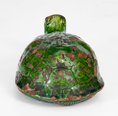 Extremely Rare Copper-Glazed Moravian Turtle Bottle, Salem, NC origin, circa 1800-50