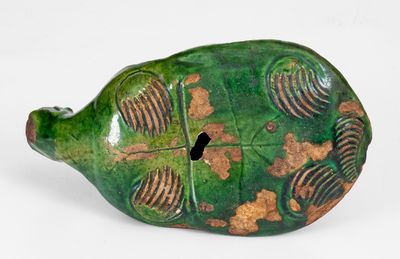 Extremely Rare Copper-Glazed Moravian Turtle Bottle, Salem, NC origin, circa 1800-50
