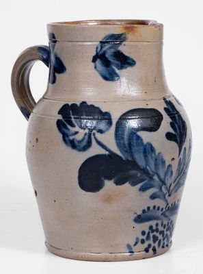 Rare Remmey Family, Philadelphia Stoneware Pitcher w/ Cobalt Floral and Spot Decoration