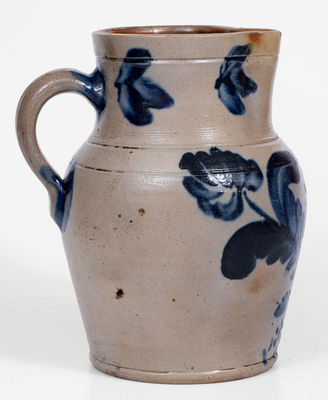 Rare Remmey Family, Philadelphia Stoneware Pitcher w/ Cobalt Floral and Spot Decoration