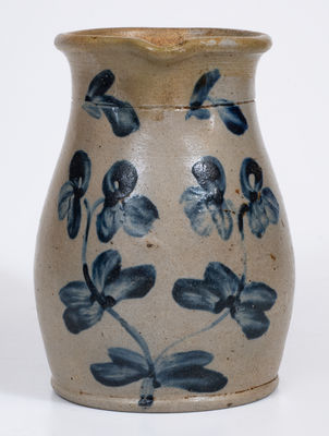 Half-Gallon Stoneware Pitcher w/ Cobalt Clover Decoration, Baltimore, MD origin