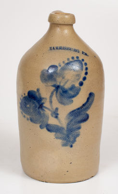 Fine HARRISBURG, PA (John Young) Stoneware Jug w/ Cobalt Floral Decoration, c1856-58