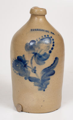 Fine HARRISBURG, PA (John Young) Stoneware Jug w/ Cobalt Floral Decoration, c1856-58