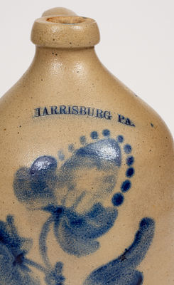 Fine HARRISBURG, PA (John Young) Stoneware Jug w/ Cobalt Floral Decoration, c1856-58