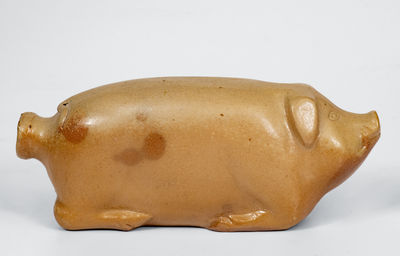 Midwestern Salt-Glazed Stoneware Pig Bottle w/ Cobalt Inscription, late 19th century