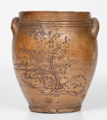 Unusual Northeastern Stoneware Jar w/ Elaborate Manhattan-Inspired Incised Decoration