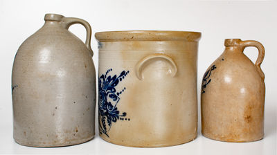 Lot of Three: NORTON / BENNINGTON, VT Stoneware incl. Bird Jugs and Floral Crock