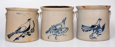 Lot of Three: New York State Stoneware Crocks w/ Bird Decoration