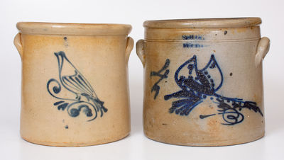 Lot of Two: Stoneware Bird Crocks incl. S. HART / FULTON Double Bird Example