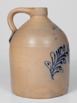 One-Gallon CORTLAND, New York Stoneware Jug w/ Cobalt Floral Decoration