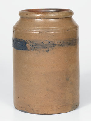 Half-Gallon attrib. Branch Green, Philadelphia Stoneware Jar w/ Coggled Bird Decoration