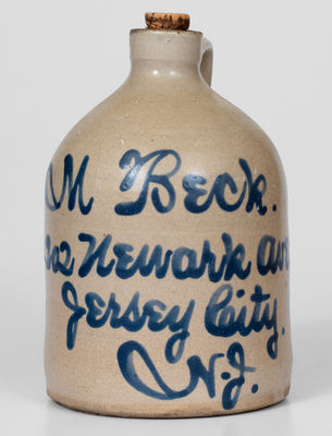 1/2 Gal. Fulper Bros. Stoneware Script Jug w/ Elaborate Jersey City, NJ Advertising