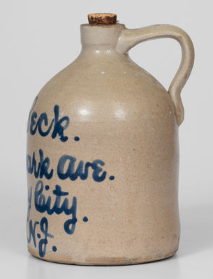 1/2 Gal. Fulper Bros. Stoneware Script Jug w/ Elaborate Jersey City, NJ Advertising