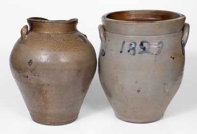 Lot of Two: Stoneware Jars incl. BOSTON and Dated "1829" New Jersey Examples