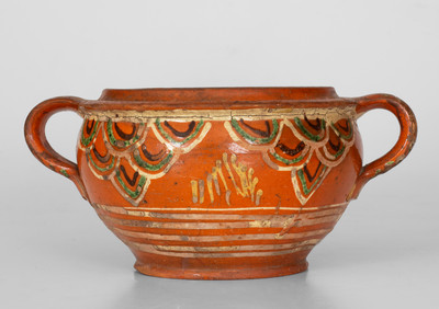 Outstanding Redware Sugar Bowl, possibly Peter Bell, Winchester, VA, c1815-1825
