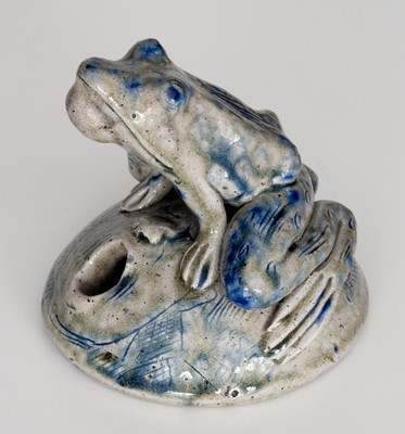 Exceptional Large Anna Pottery Frog-on-Face Inkwell w/ Political Messages, 1876