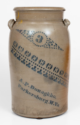 Three-Gallon A.P. Donaghho, / Parkersburg. W.Va Stoneware Churn