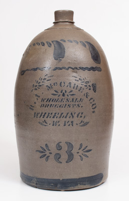 Three-Gallon Wheeling, West Virginia Stoneware Advertising Jug