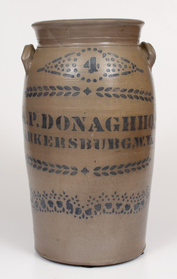 Four-Gallon A.P. DONAGHHO, / PARKERSBURG, W.VA. Stoneware Churn