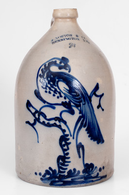 Exceptional J. NORTON & CO. / BENNINGTON, VT. Stoneware Jug w/ Cobalt Pheasant-on-Stump Decoration