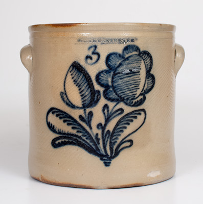 Three-Gallon F. STETZENMEYER. / ROCHESTER, N.Y. Stoneware Crock w/ Elaborate Cobalt Decoration