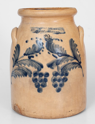 Scarce SEYMOUR & BOSWORTH / HARTFORD, CONN. Stoneware Jar w/ Double Grapes Decoration