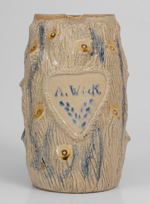 American Stoneware Rustic-Form Presentation Tankard Pitcher w/ Cobalt Decoration, late 19th century