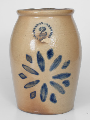 Unusual Two-Gallon Stoneware Jar w/ Stenciled Cobalt Decoration, Western PA or Ohio