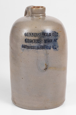 Rare Half-Gallon Fredericksburg, VA Stoneware Advertising Jug, Baltimore, MD origin, circa 1875