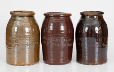 Lot of Three: DONAGHHO CO / PARKERSBURG, WV Albany-Slip-Glazed Stoneware Jars