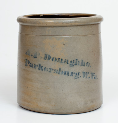 One-Gallon A.P. Donaghho. / Parkersburg. W. Va. Cobalt-Decorated Stoneware Crock