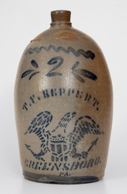 Fine T.F. REPPERT / GREENSBORO / PA Stoneware Jug w/ Federal Eagle Motif