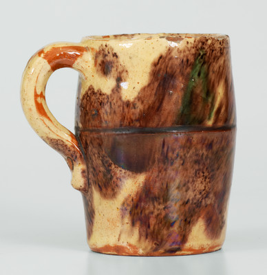 Multi-Glazed Shenandoah Valley Redware Mug, Strasburg, Virginia, circa 1890
