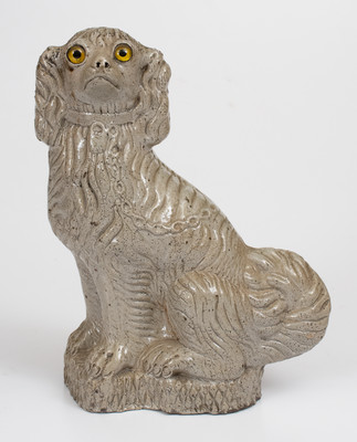 Very Rare Anna Pottery Figure of a Spaniel with Glass Eyes, circa 1880