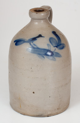 One-Gallon Charlestown, MA Stoneware Jug w/ Cobalt Bird-on-Floral Decoration