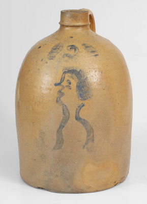 Scarce Ohio Stoneware Jug w/ Cobalt Decoration of a Man's Bust, circa 1875