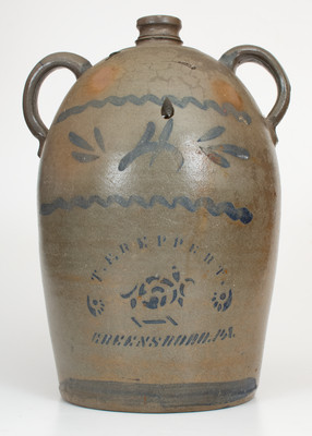 Four-Gallon T.F. REPPERT / GREENSBORO, PA Double-Handled Stoneware Jug w/ Cobalt Decoration