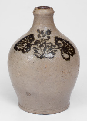 Rare and Fine Small-Sized New York City Stoneware Jug w/ Brown Slip Decoration, 18th century