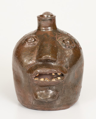 Rare Glazed Early-Period Stoneware Face Jug, attrib. Brown Family, Atlanta, GA or Arden, NC, first quarter 20th century