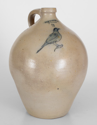 I. SEYMOUR / TROY, New York Stoneware Jug w/ Incised Bird Decoration, circa 1830