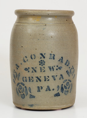 A. CONRAD / NEW GENEVA / PA Cobalt-Decorated Stoneware Jar