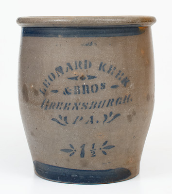 LEONARD KEEK & BROS / GREENSBURGH / PA Cobalt-Decorated Stoneware Jar, circa 1880