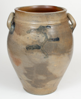Four-Gallon Connecticut Stoneware Jar w/ Incised Floral Decoration, early 19th century