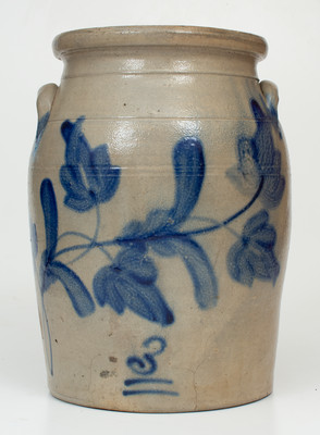 3 Gal. Western PA Stoneware Jar w/ Elaborate Cobalt Floral Decoration