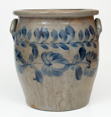 3 Gal. J. WEAVER, Beaver, PA, Stoneware Jar w/ Elaborate Cobalt Floral Decoration