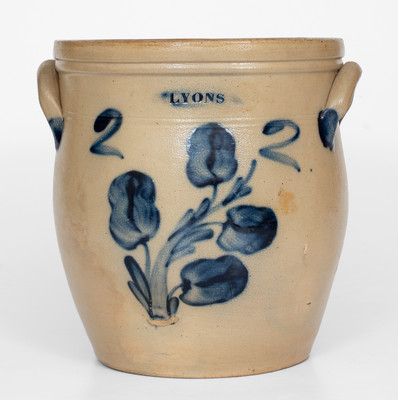 2 Gal. LYONS Stoneware Jar with Cobalt Floral Decoration, circa 1860